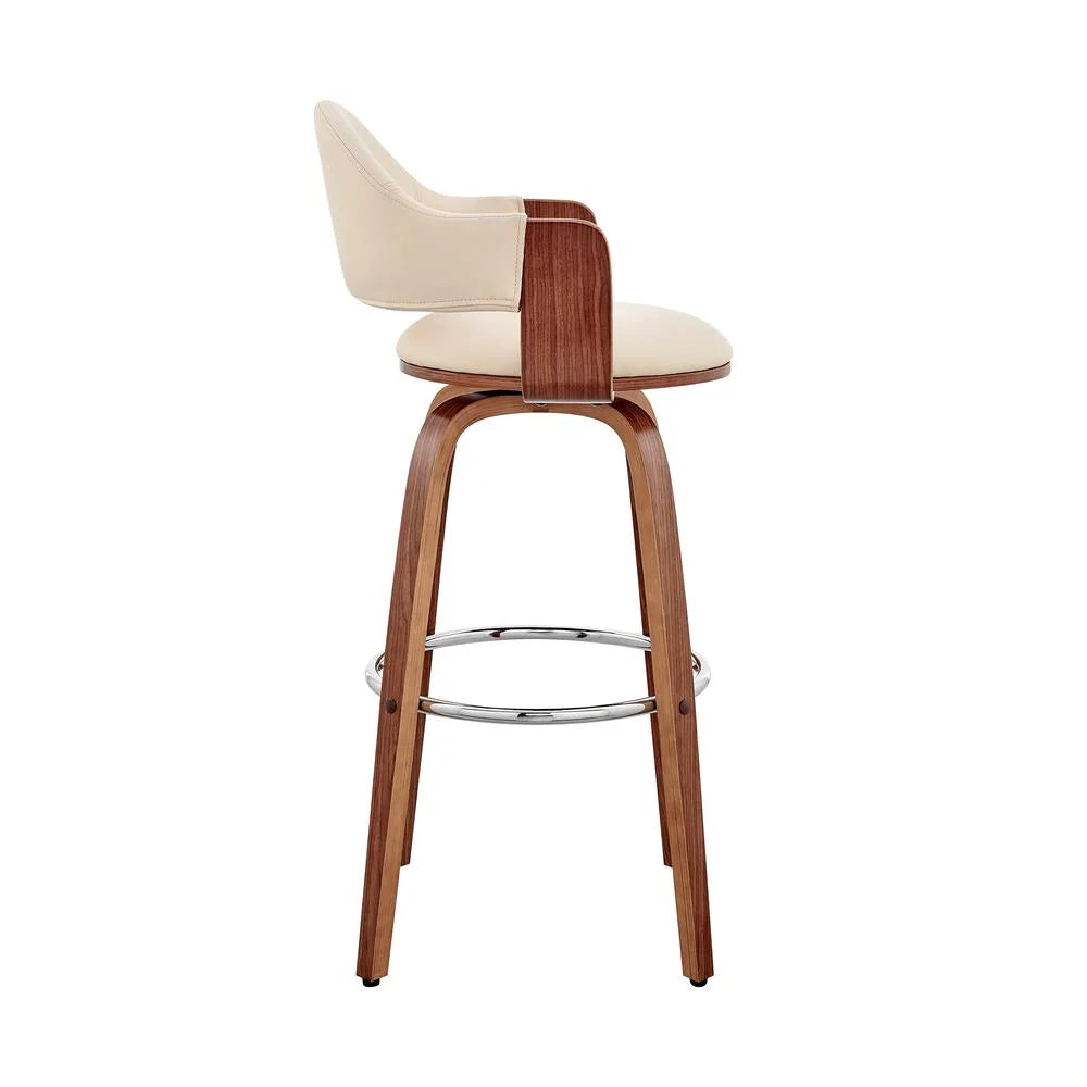 Cream Faux Leather and Walnut Wood Bar Stool G826883