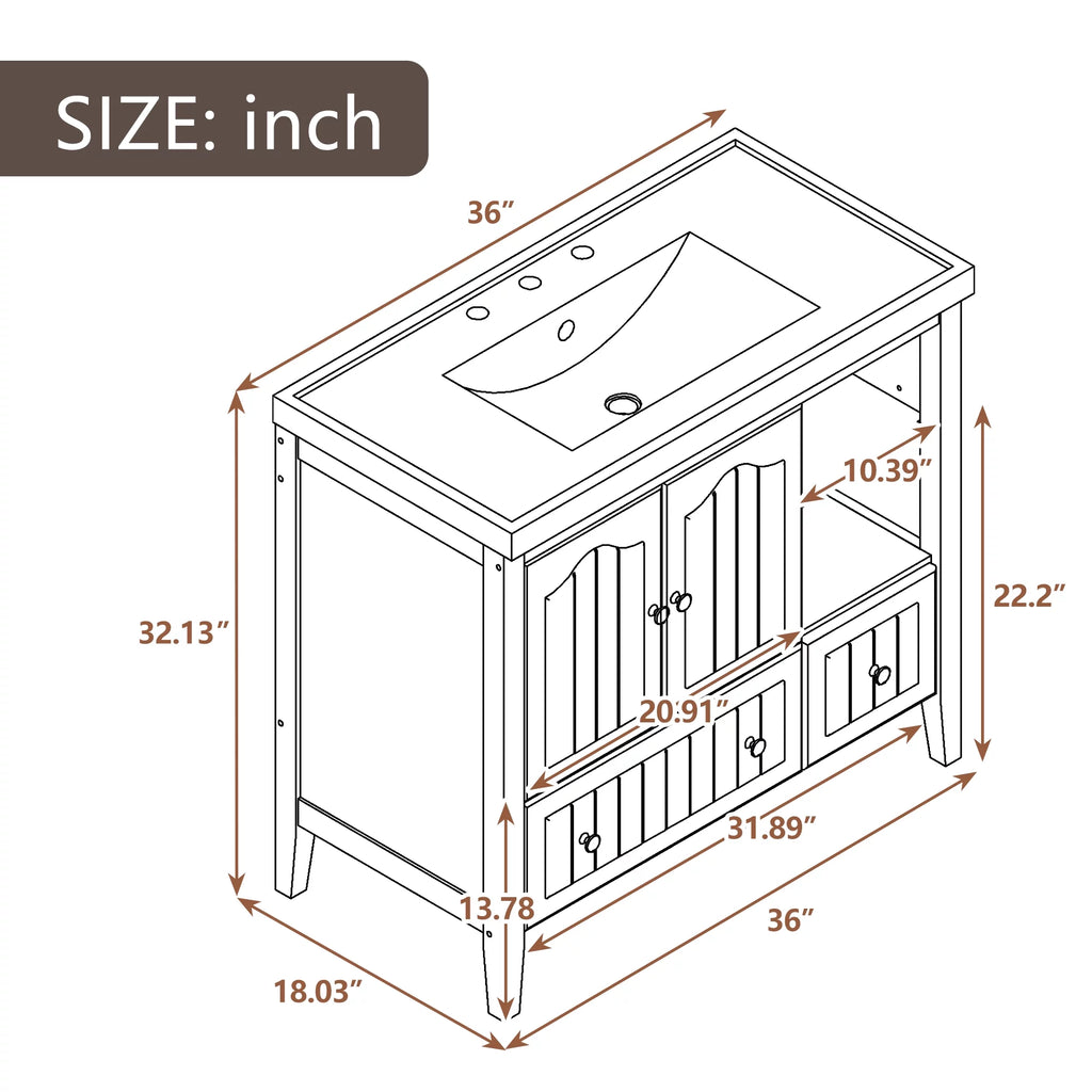 36" Gray Bathroom Vanity with Ceramic Sink Z146582