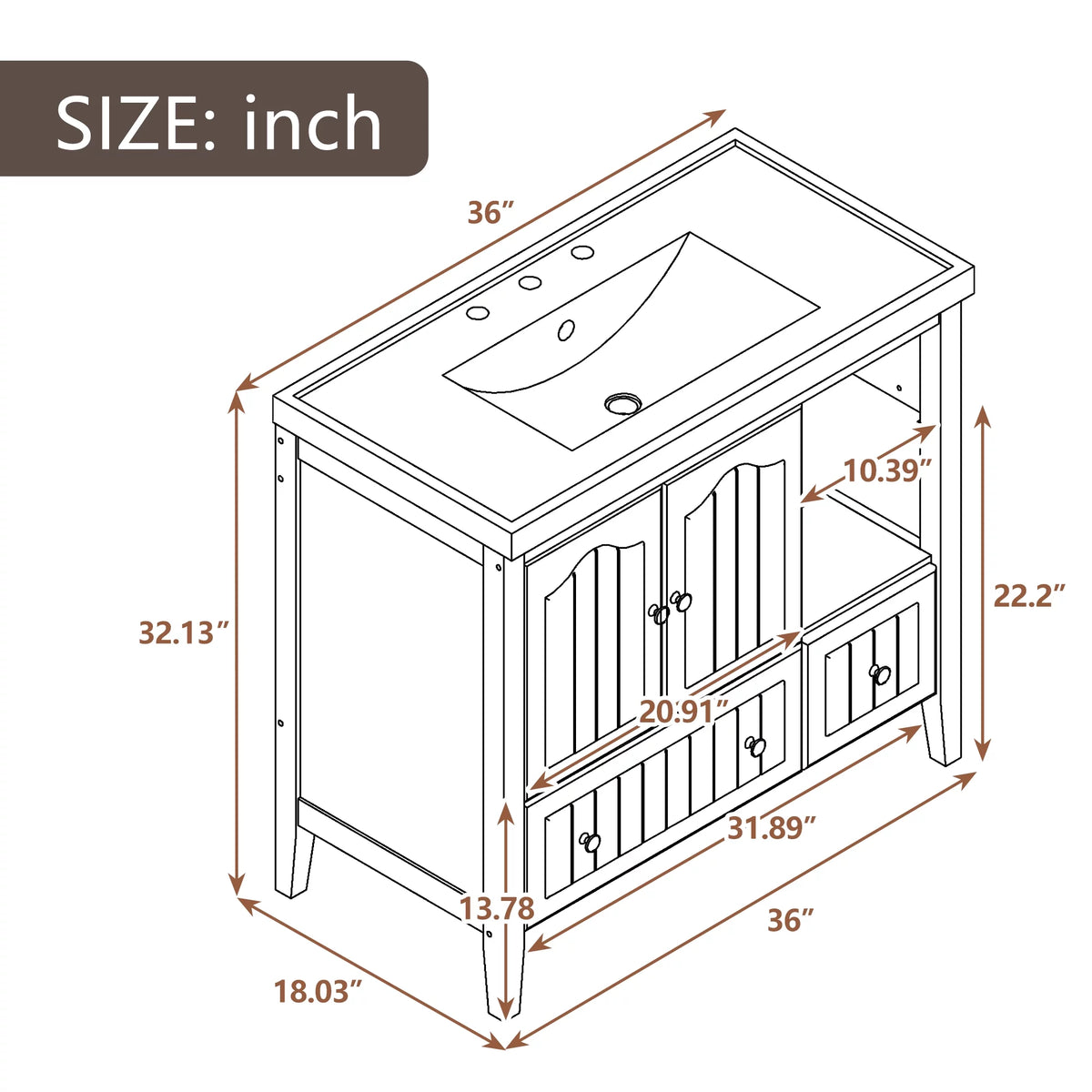 36" Gray Bathroom Vanity with Ceramic Sink Z146582