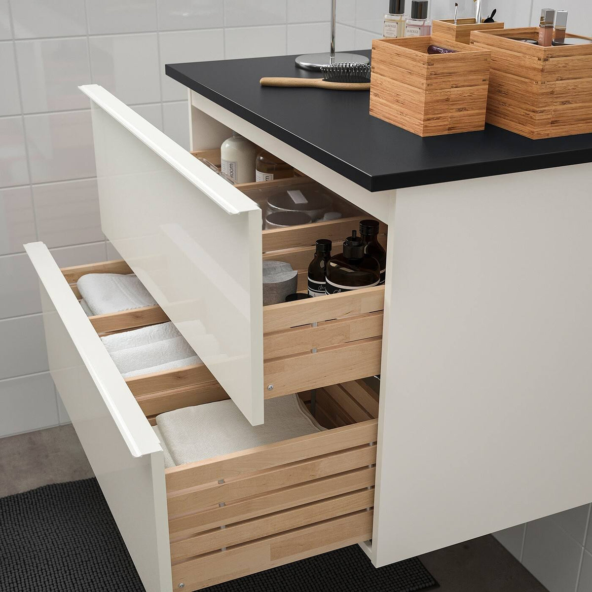 Sink Cabinet with 2 Drawers, High Gloss White L569672