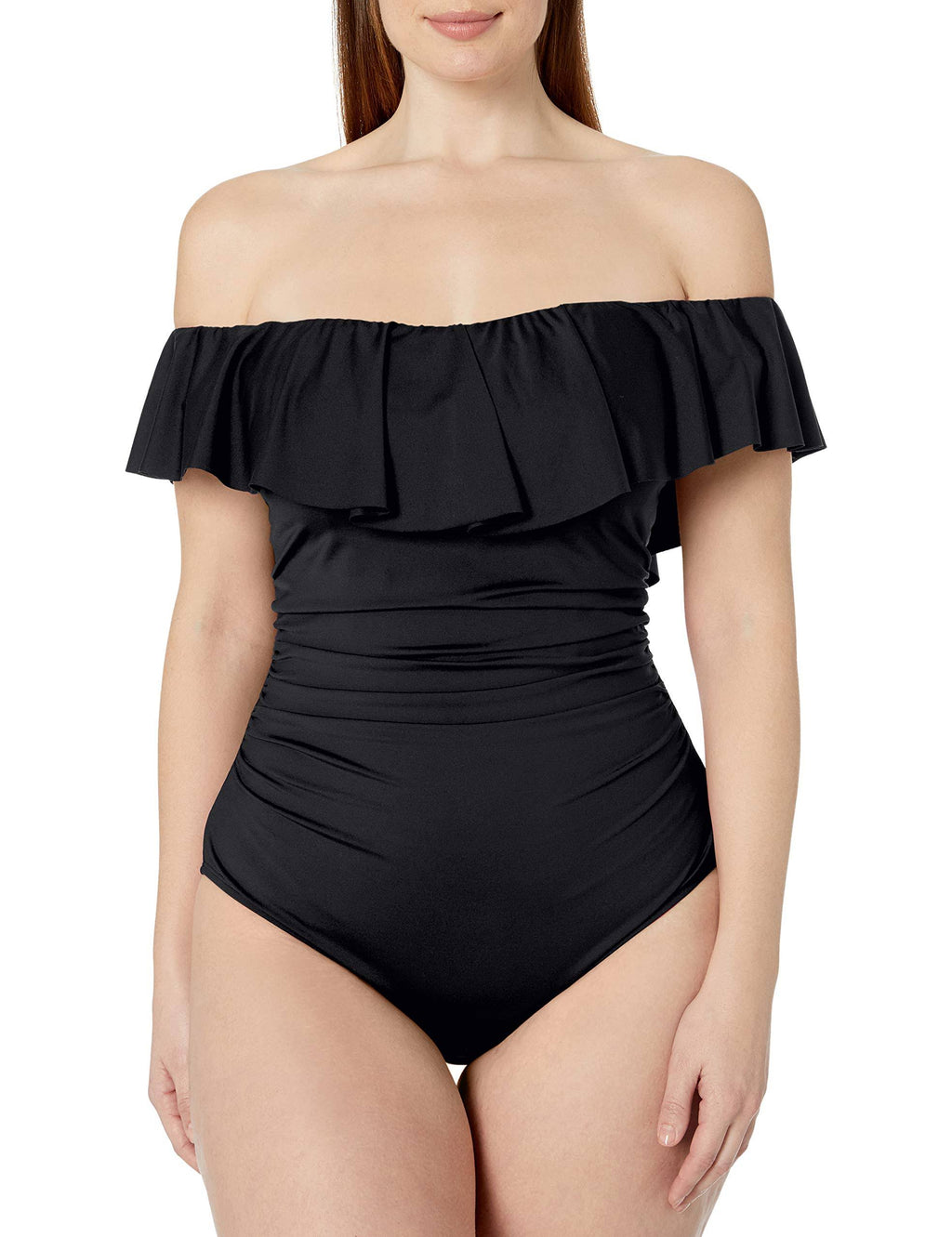 Plus Size Off-The-Shoulder One-Piece Swimsuit - Black S8787