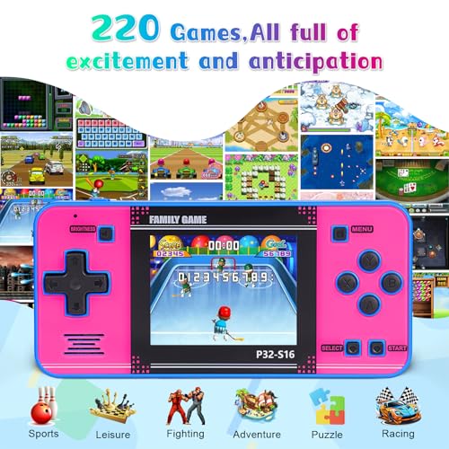 Handheld Game with 220 32-bit Video Games, 3.0” IPS Screen, Rechargeable Portable Mini Arcade H303525