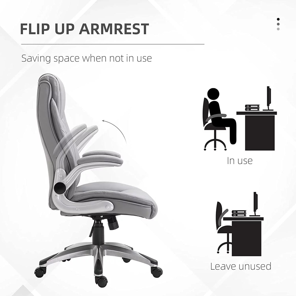 Grey Faux Leather Ergonomic Home Office Chair with Flip Up Arms A191040