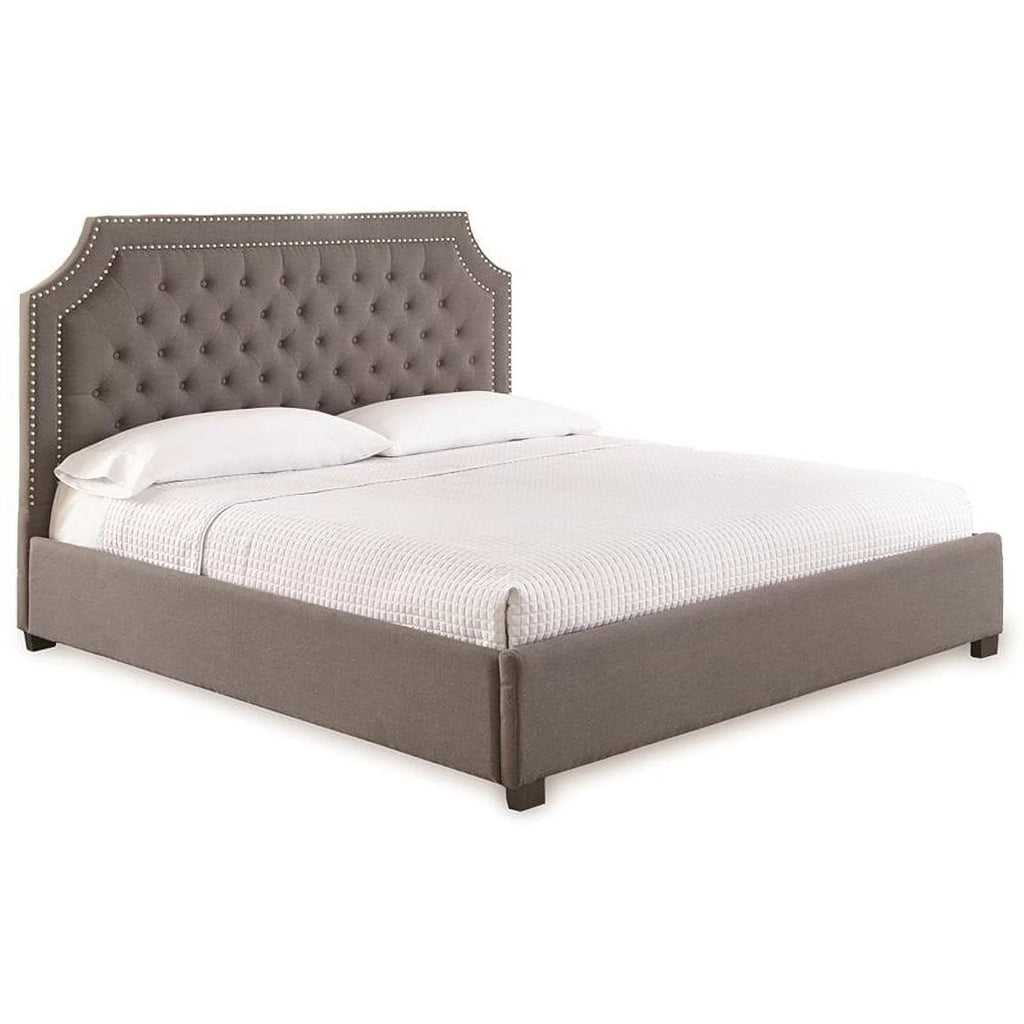 Gray Tufted Mango Wood Queen Platform Bed A964