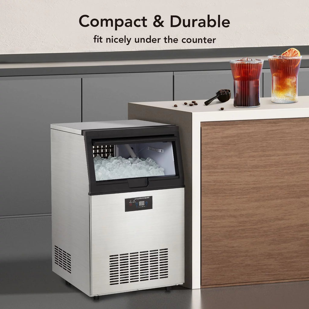 130lbs/24H Stainless Steel Under Counter Ice Machine with 44lbs Ice Storage O74360