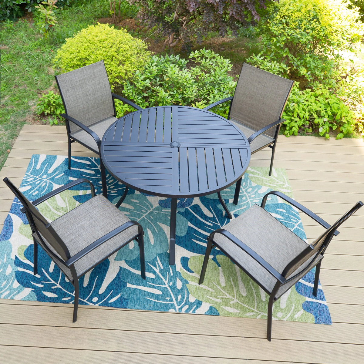 Set of 4 Outdoor Patio Dining Chairs Steel Textilene Black Brown H43300