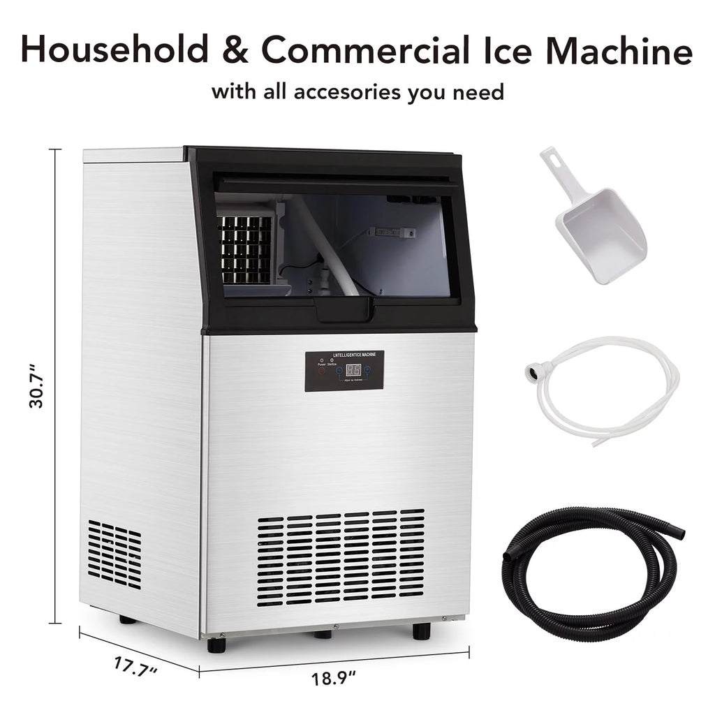 130lbs/24H Stainless Steel Under Counter Ice Machine with 44lbs Ice Storage O74360