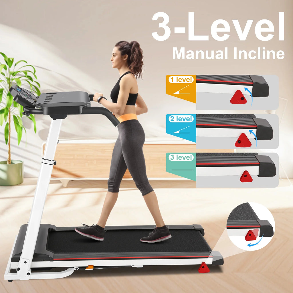 White Folding Treadmill with Removable Tabletop and Incline H84551