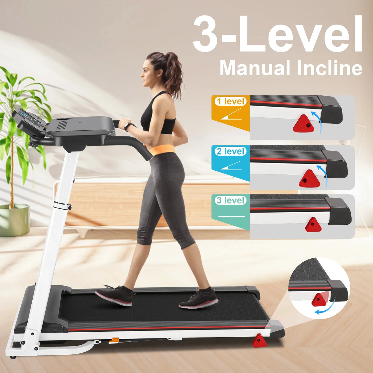 White Folding Treadmill with Removable Tabletop and Incline H84551