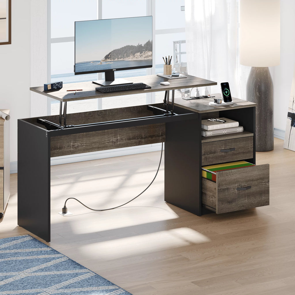 60" Gray Computer Desk with Drawers B113