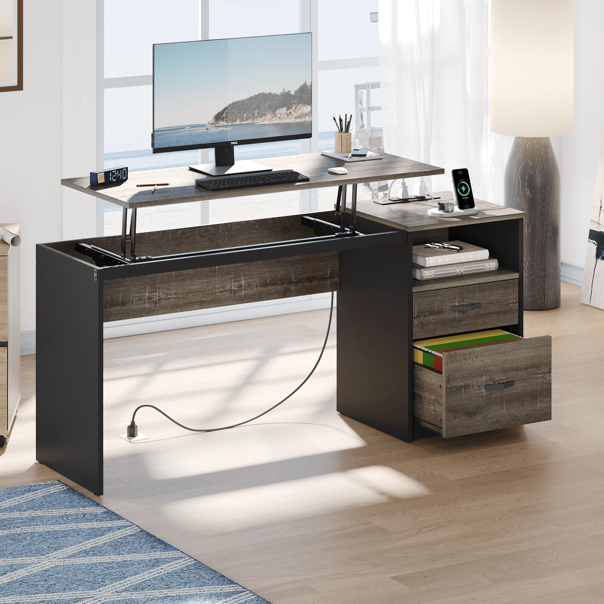 60" Gray Computer Desk with Drawers B113