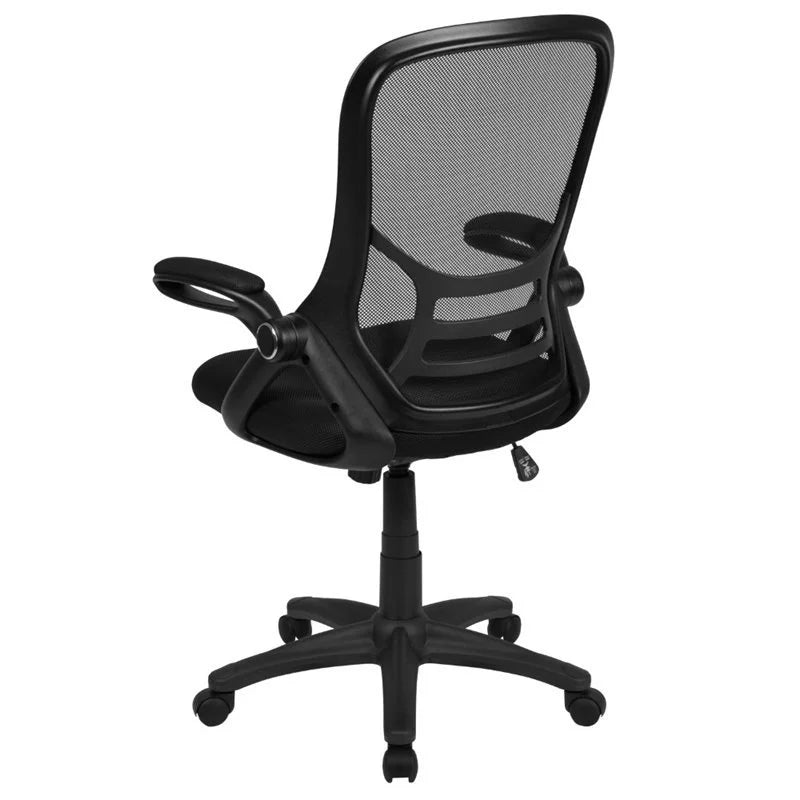 Black Mesh Ergonomic Swivel Office Chair with Flip-up Arms P75643