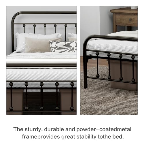 White Metal Full Size Bed Frame with Headboard Footboard T382