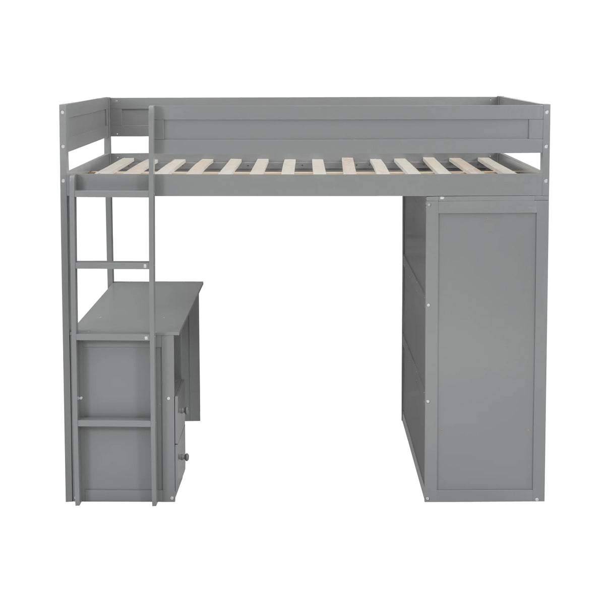 Wood Full Size Loft Bed with Storage Desk, Drawers and Wardrobe O753767