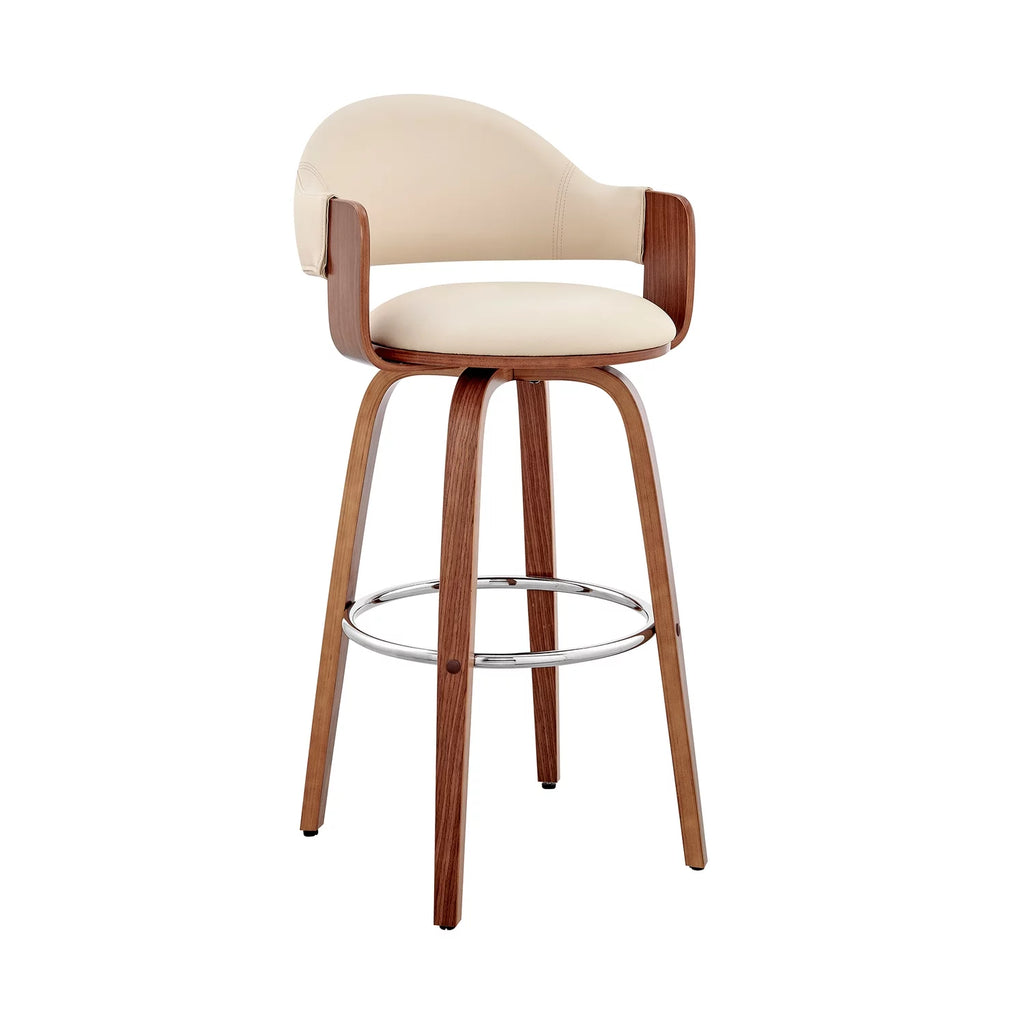 Cream Faux Leather and Walnut Wood Bar Stool G826883
