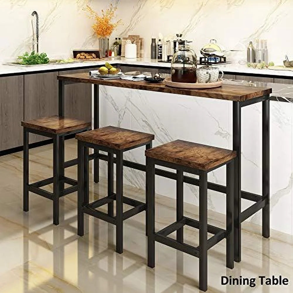 4-Piece Wooden Counter Height Dining Table Set with 3 Stools M21942
