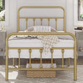 Metal Platform Bed Frame with Victorian Style Headboard Twin XL Size Antique Gold C8175