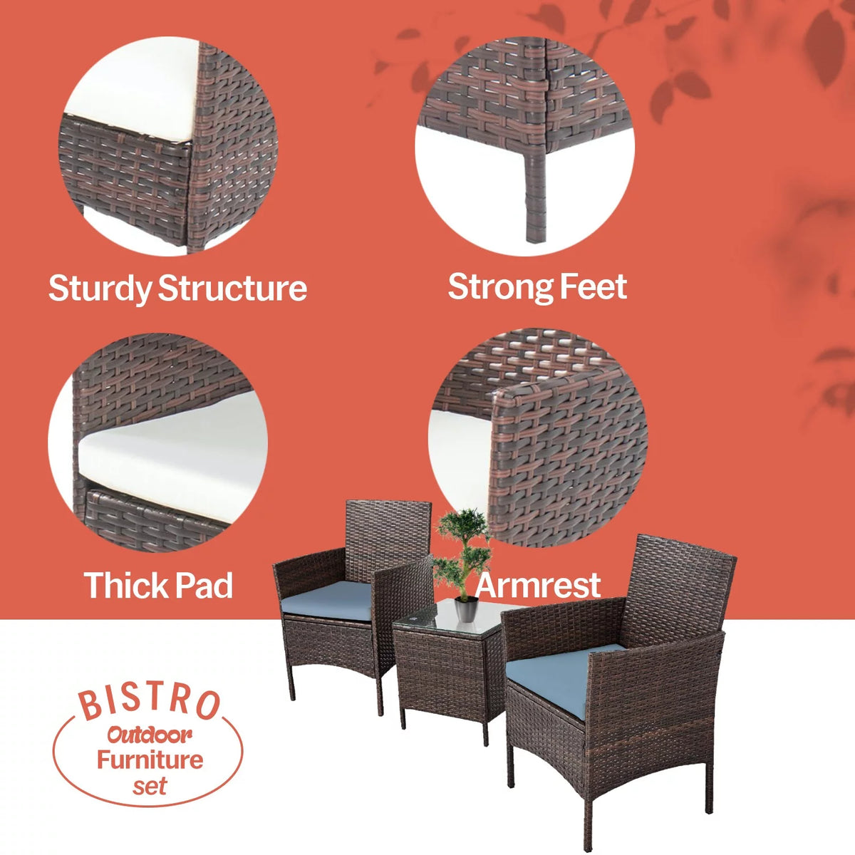 3 Piece Rattan Outdoor Furniture Set with Table O5930