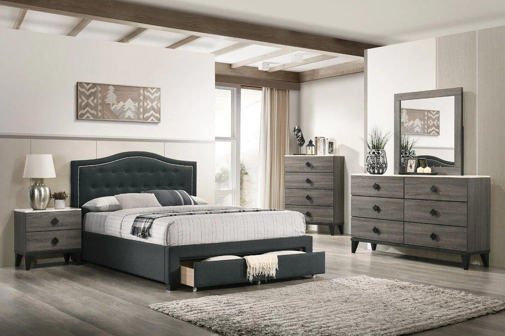 Charcoal Eastern King Size 4pc Bedroom Set Tufted Storage Bed E320