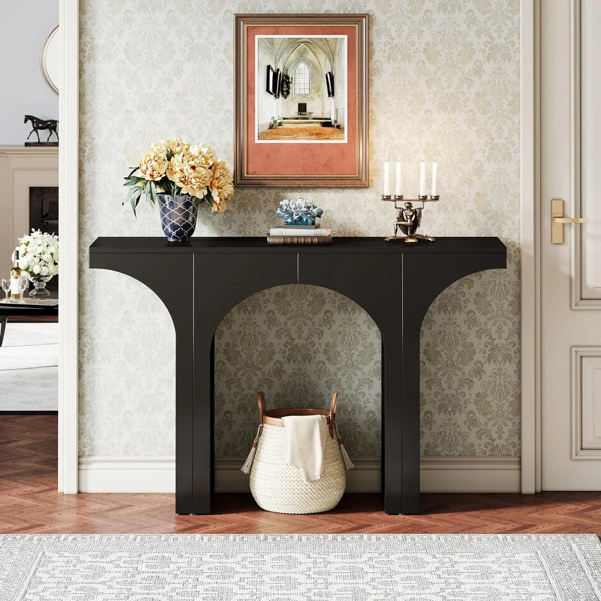 47 Inches Black Console Table with Arch Base U21089