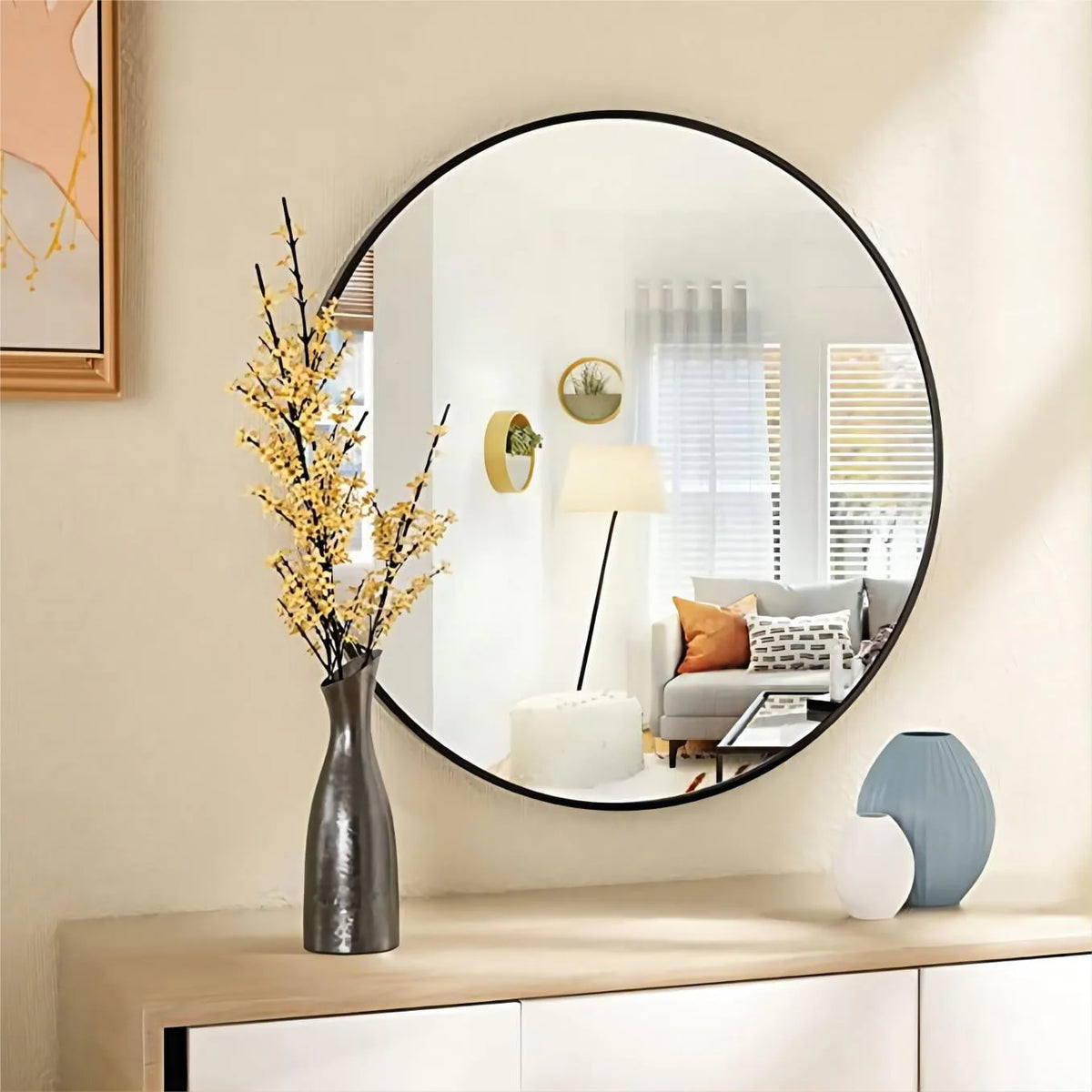 Black Round Wall Mirror L344
