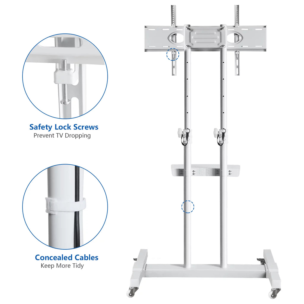 Tall TV Stand with Wheels for 32 to 85 Inch Flat Panel TVs, White Shelf X753982