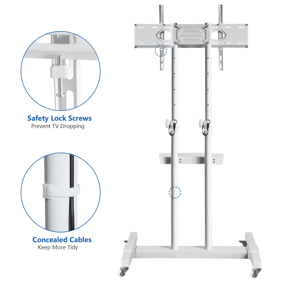 Tall TV Stand with Wheels for 32 to 85 Inch Flat Panel TVs, White Shelf X753982