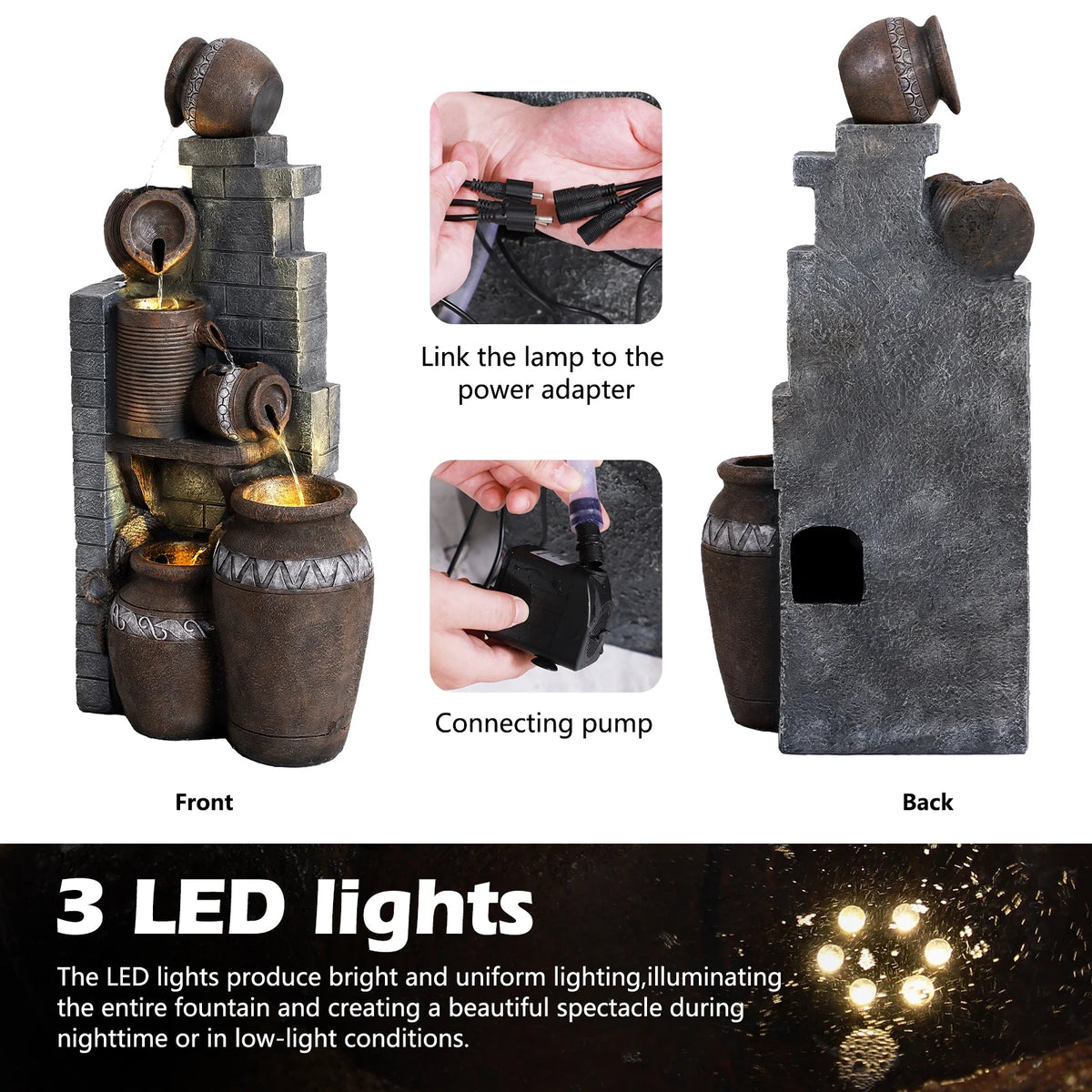 39.3" Outdoor Water Fountain with LED Lights 5 Tiers L64882