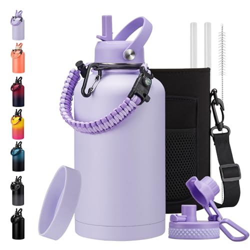 Insulated Water Bottle with Straw Lid Strap Carrier Boot & Paracord Handle P12650