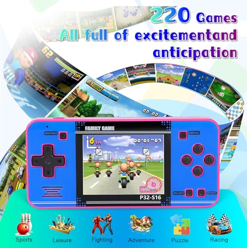Handheld Game with 220 32-bit Video Games, 3.0” IPS Screen, Rechargeable Portable Mini Arcade H303525