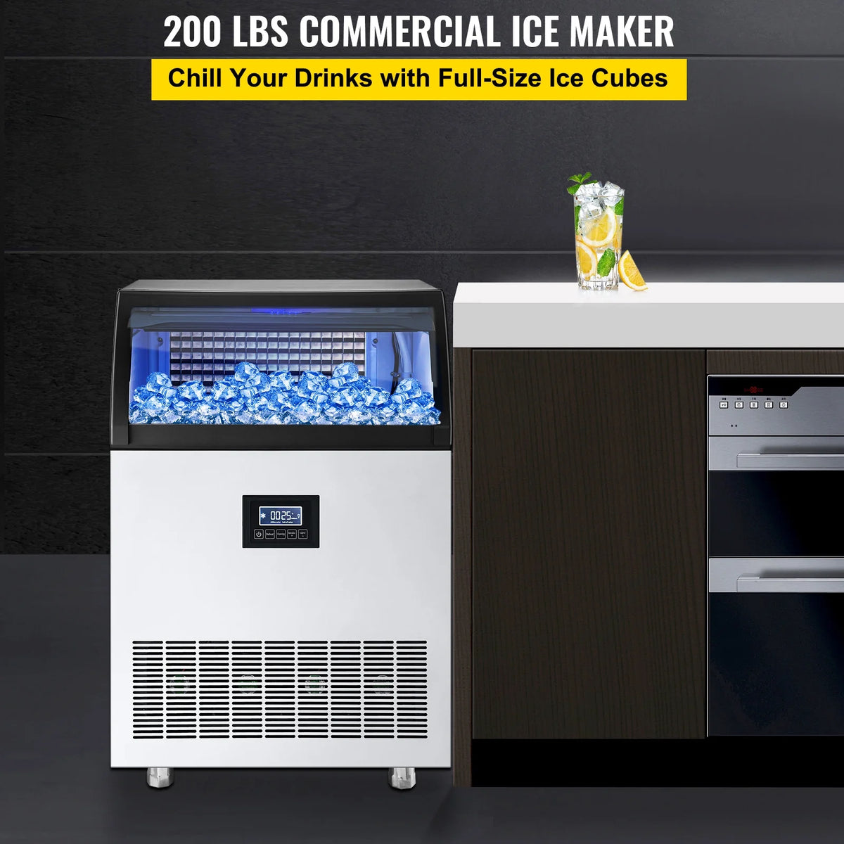 Commercial Ice Maker 200LBS/24H 55LBS Storage Q555