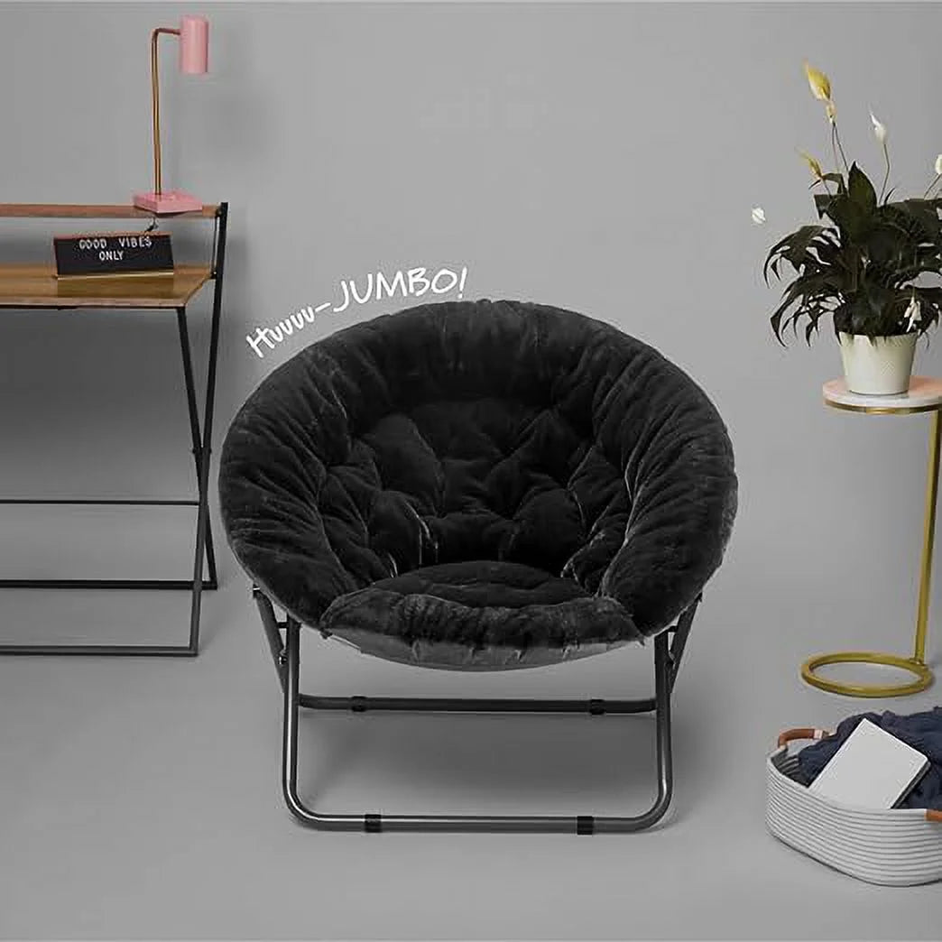Black Oversized Faux Rabbit Fur Saucer Chair N1805