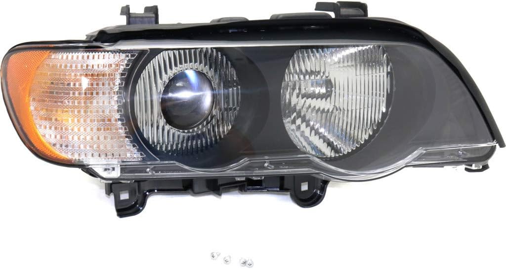For BMW X5 Headlight Pair Driver and Passenger Side Black Housing M126855