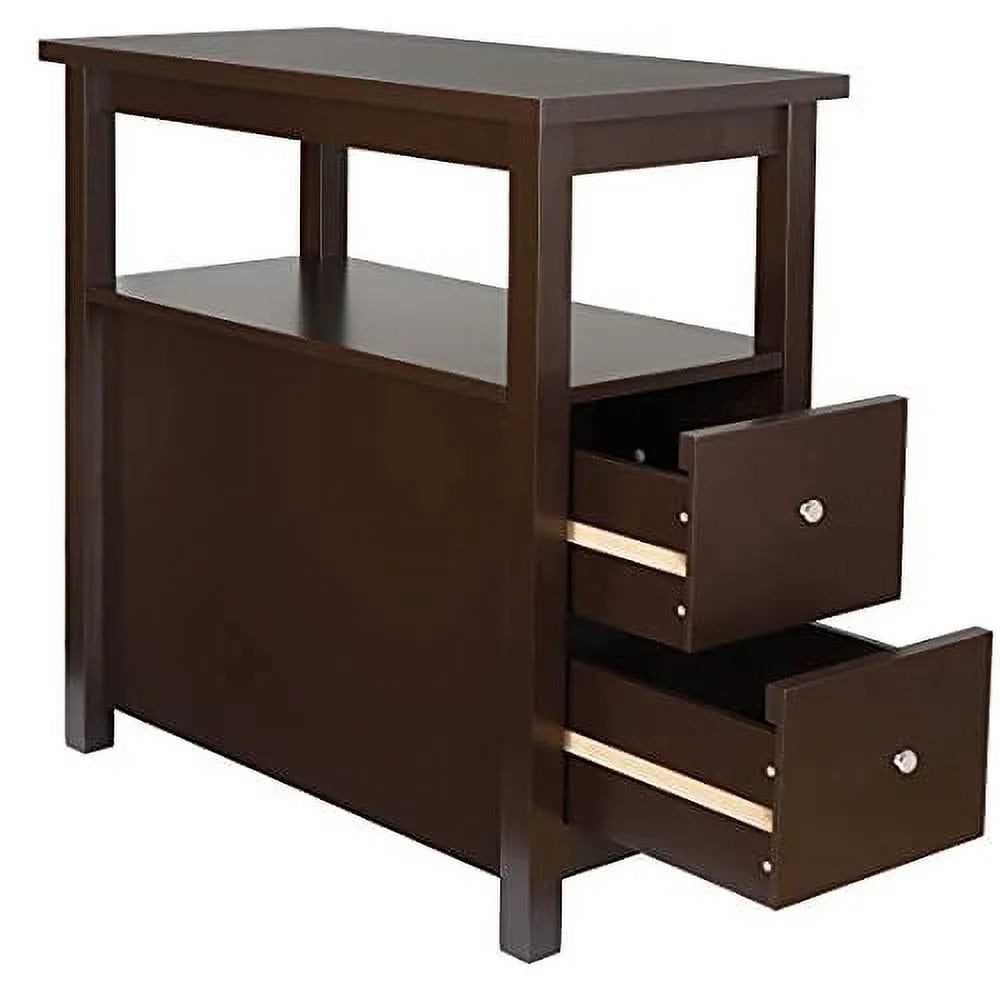 Espresso Narrow Side Table with Drawers and Shelf Z38269