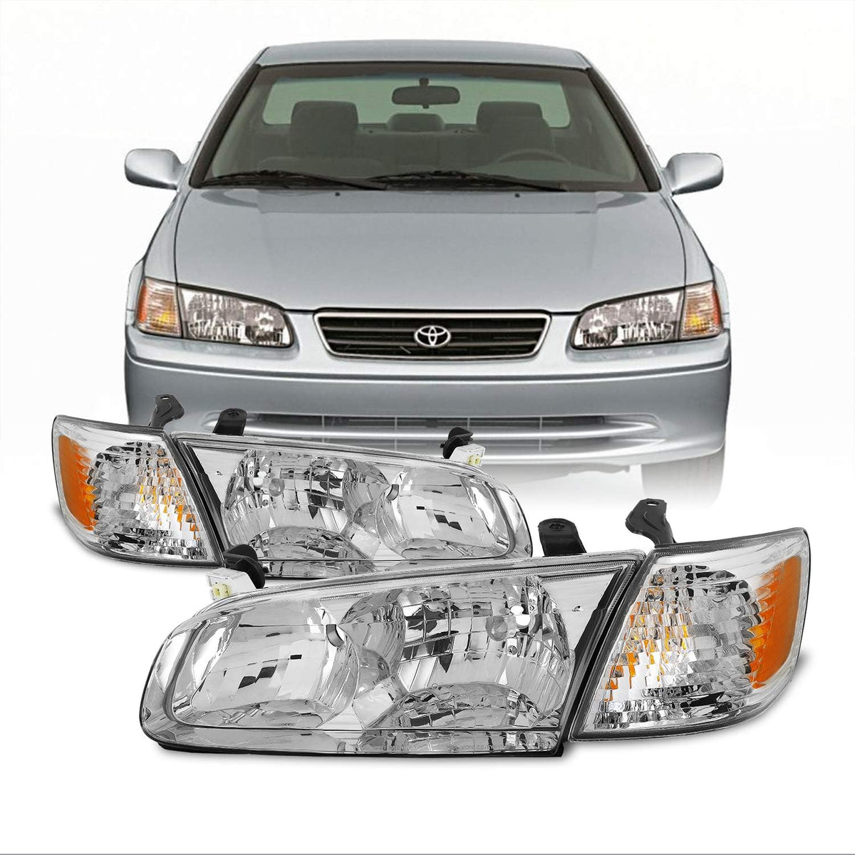 2000 2001 Toyota Camry Chrome Housing Headlights Lamp Assembly Replacement B57368