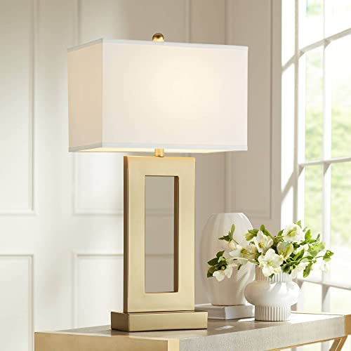 Set of 2 Gold Metal End Table Lamps with White Shade M21575