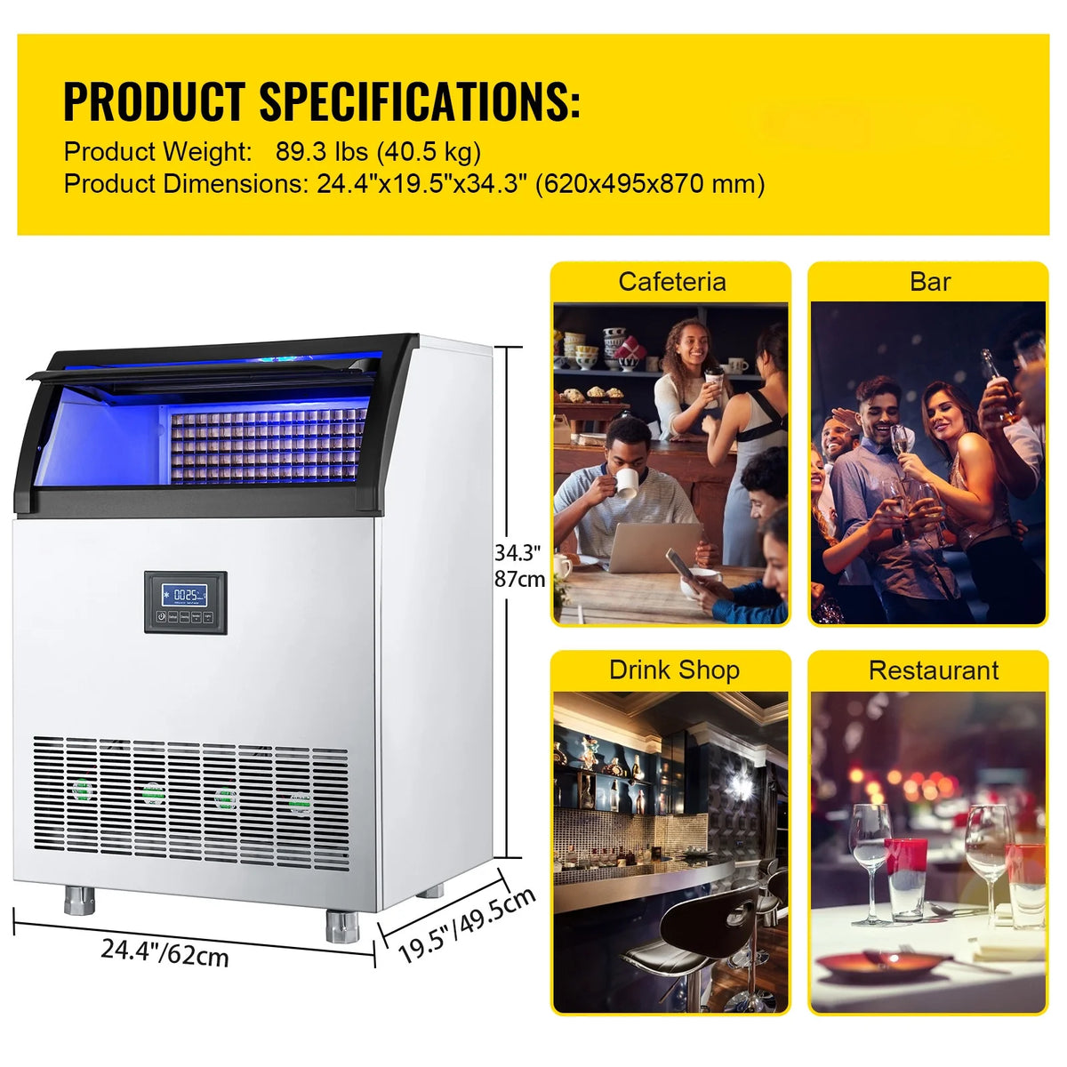 Commercial Ice Maker 200LBS/24H 55LBS Storage Q555