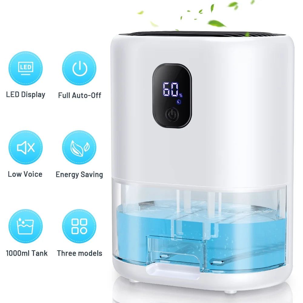 1000ml Portable Dehumidifier, Auto Defrost, Ultra Quiet, White G763748