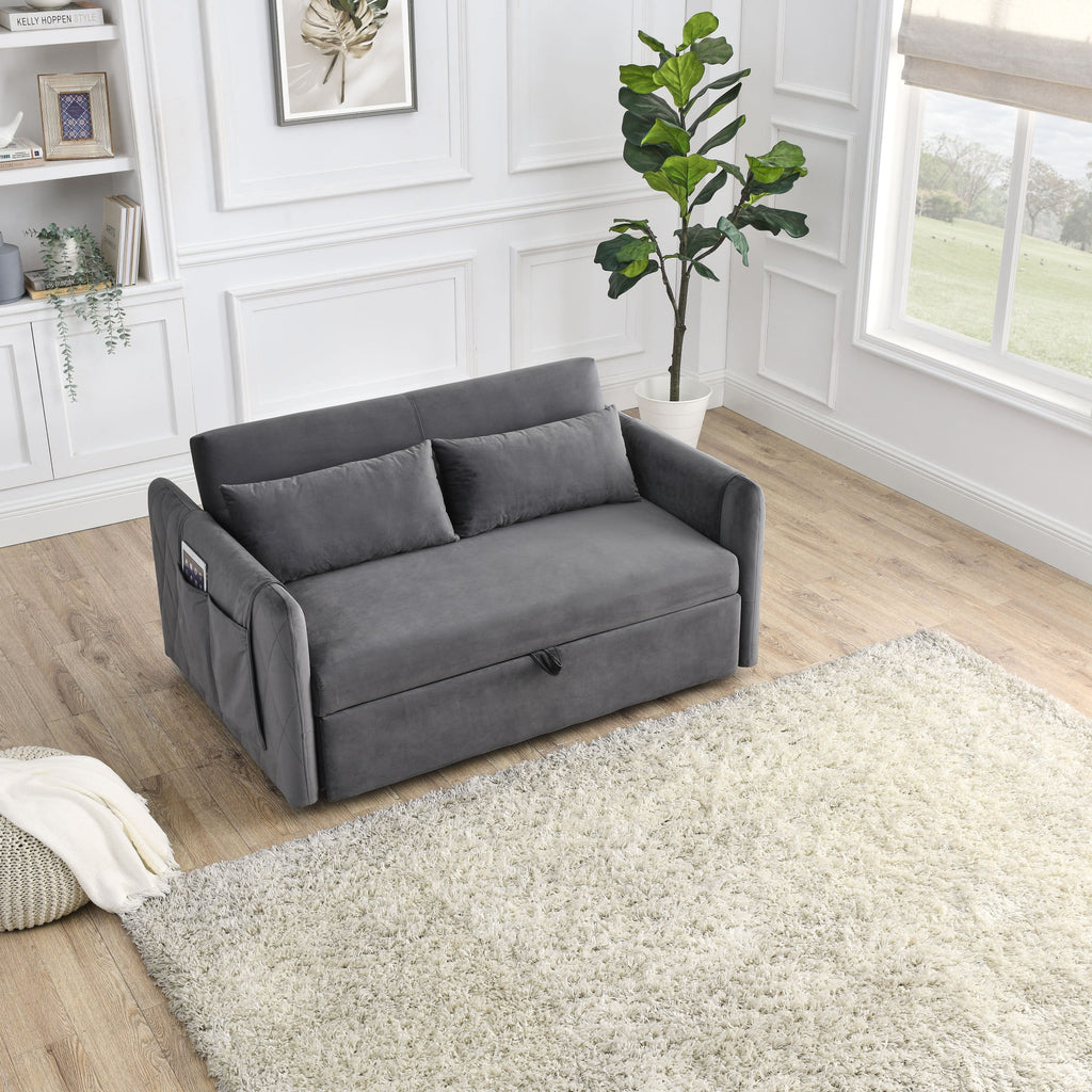 55" Velvet Pull Out Sofa Bed with 2 Pillows Y3819