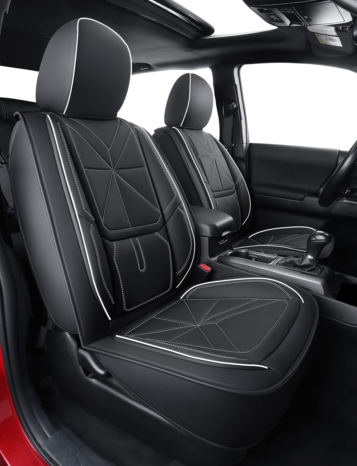 Faux Leather Seat Covers Full Set Black-Gray Q373