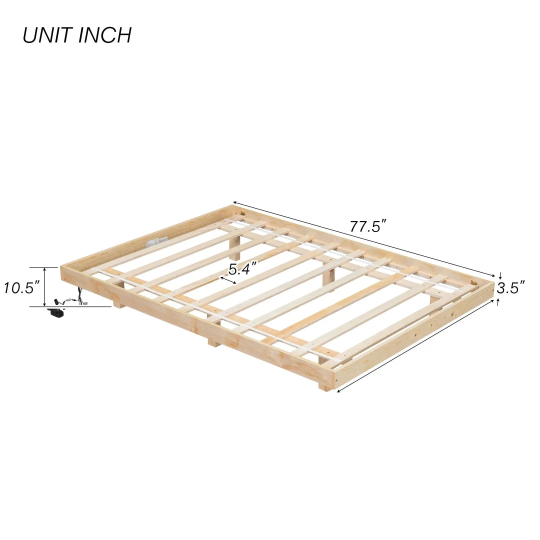 Full Size Grey Pinewood Floating Platform Bed with LED Lights B513552