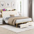 White Queen Size Storage Bed with 2 Drawers T8141