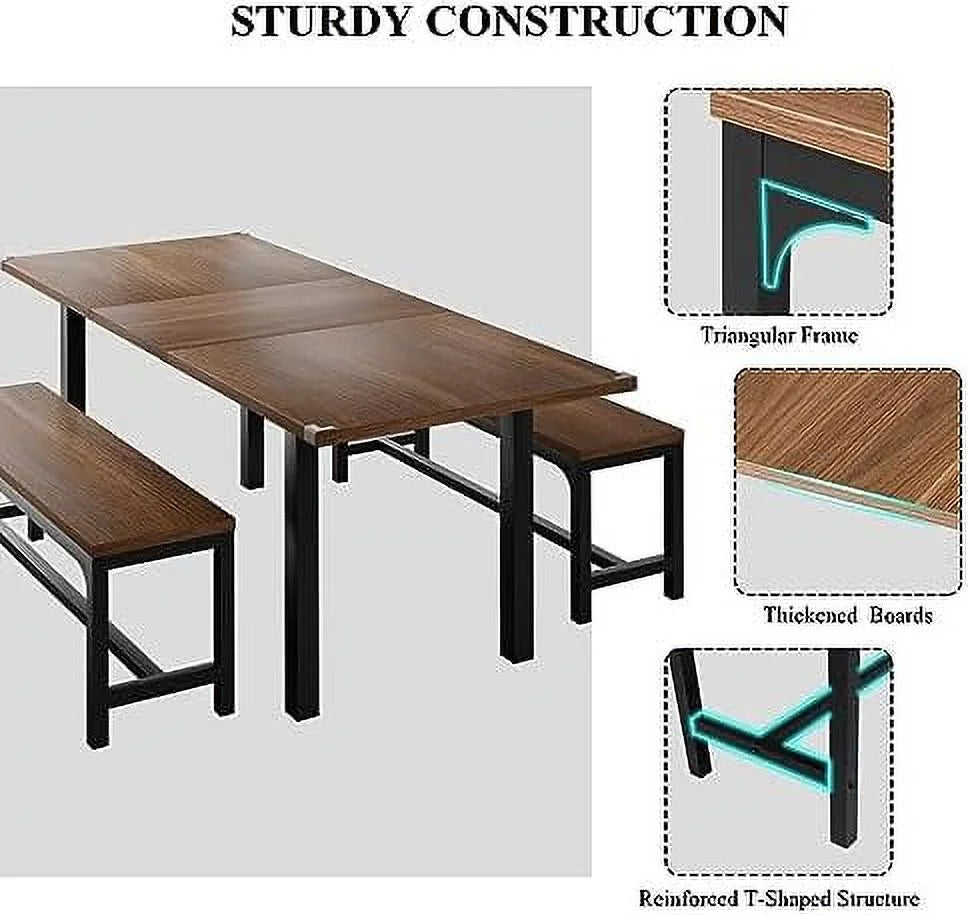 3-Piece Extendable Dining Table Set with 2 Benches I424