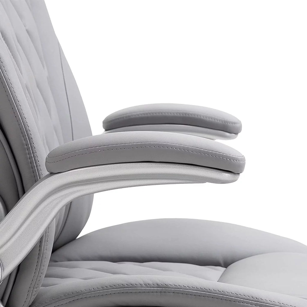 Grey Faux Leather Ergonomic Home Office Chair with Flip Up Arms A191040