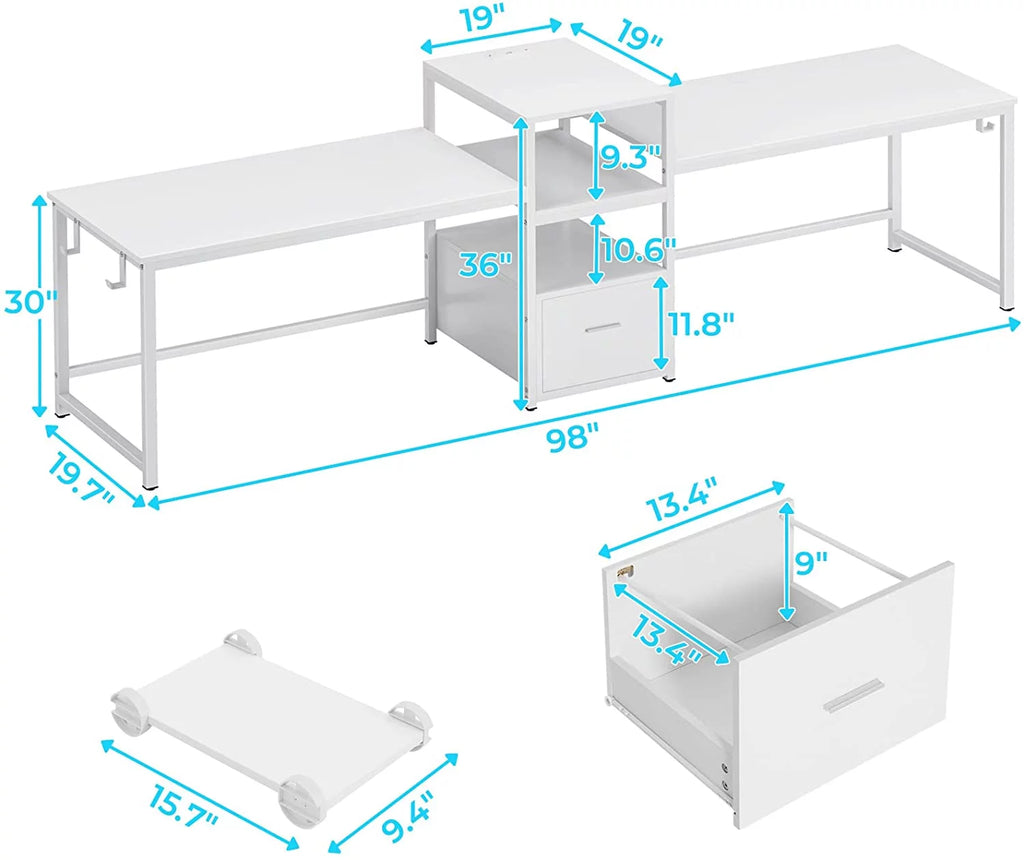 White Computer Desk with File Drawer and USB Port K5571