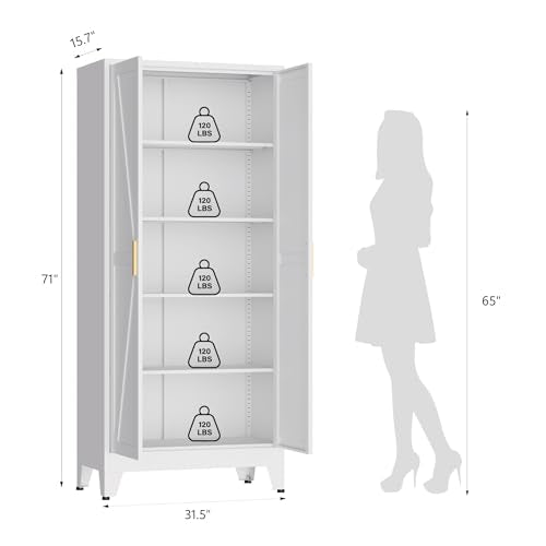71" Metal Pantry Cabinet with 2 Doors and 4 Adjustable Shelves E360