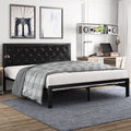 Twin Size Dark Gray Metal Bed Frame with Upholstered Headboard O645
