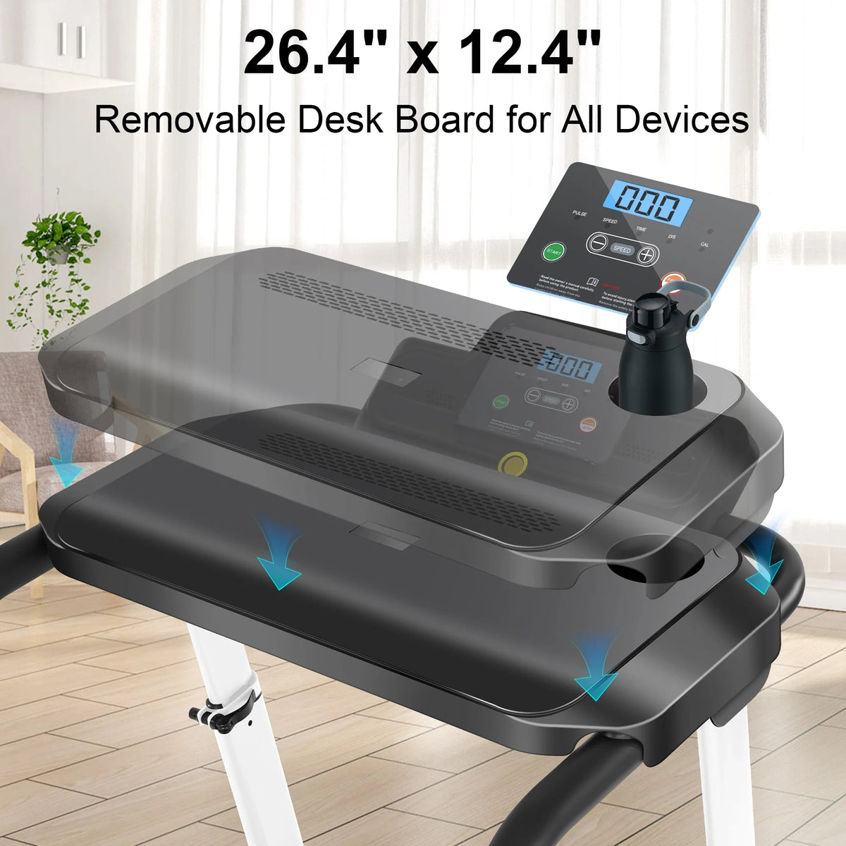 White Folding Treadmill with Removable Tabletop and Incline H84551
