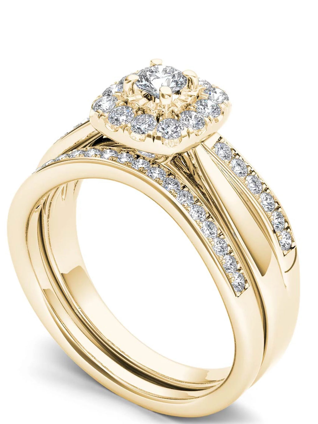 5/8Ct TDW Diamond 14k Yellow Gold Halo Bridal Set M89391