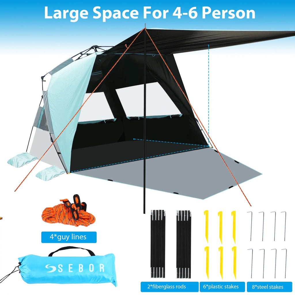XL Pop-up Canopy Beach Tent for 4-6 Person, UPF 50+ Mint Green G72312